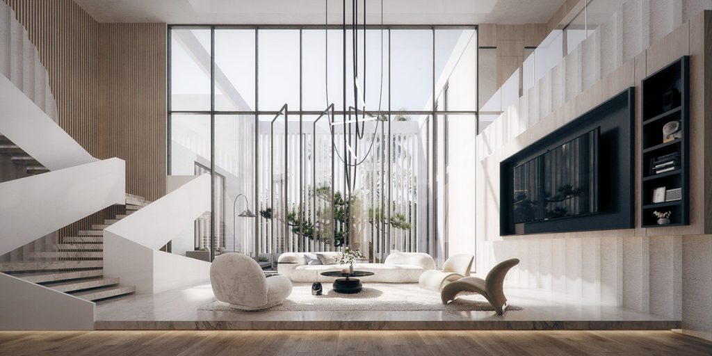 Modern Monochrome Home with Calm and Cosy Terrace and Steps