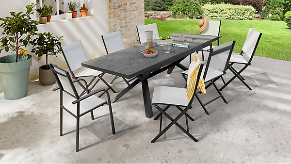 Table de jardin extensible Absolu Proloisirs céramique mat coloris Lucca châssis graphite P.100 cm x